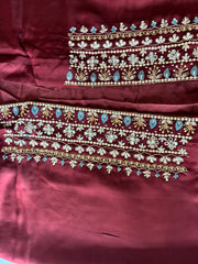 Handworked plain modal silk top with ajrakh tissue pallu handworked dupatta